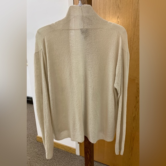 Women's Medium Ivory Cream Wool Crepe Eileen Fisher Open Front Cardigan Top - Picture 6 of 14